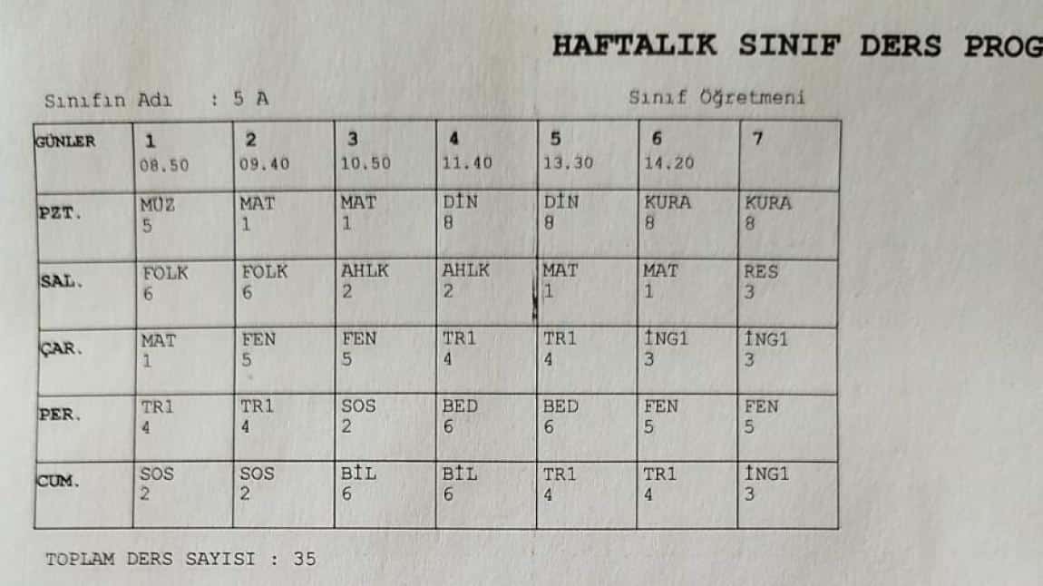 HAFTALIK DERS PROGRAMLARI